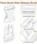 4 Pack Quick Side Release Buckles 1 Inch Plastic Clips Dual Adjustable Belt Snap Fasteners for Backpacks, Outdoor Gear, Paracord Bracelets, Pet Collars, White