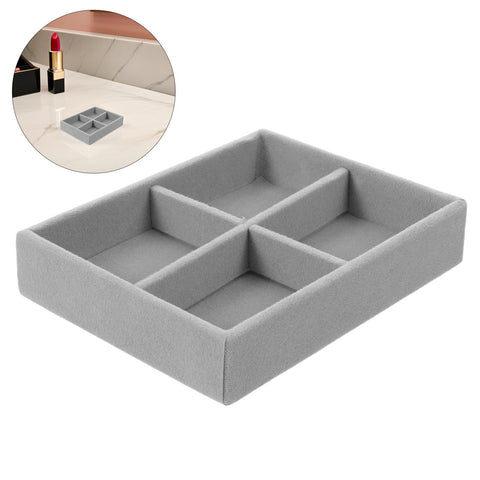 Premium Solid Go-To Velvet Jewelry Tray with Four Secure Grid Dividers on a marble surface, ideal for organized storage.