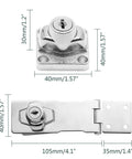 Keyed Alike 4 Inch Hasp Locks 2 Pack With Twist Knob Key Locking Hasp Stainless Steel Cabinet And Door Catch Lock For Home Office Use Easy To Install No Fuss Setup Keys Open Both Locks Durable Heavy Duty Security Silver shown in dimensions