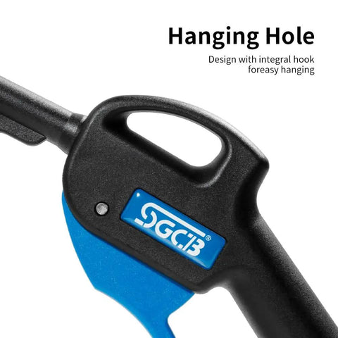Angled Quiet Blow Gun With One Quarter Inch NPT, Twelve Inch Long Reach, Scratch Free ABS Nozzle handle with hanging hole