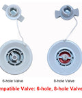 Two compatible valve caps, one 6-hole and one 8-hole, for Beefy Air Pressure Gauge For Inflatable Boats Kayaks And Float Tubes The Handy Tool.