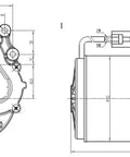 Heavy Duty 350 Watt 24 Volt Dc Geared Brushed Motor for Power Wheelchairs and Electric Bike Builds detailed drawing of the motor dimensions.