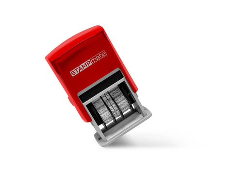 Top Shelf Self Inking Date Stamp With Adjustable Month Day Year Dial, red and gray ink stamp for office use.