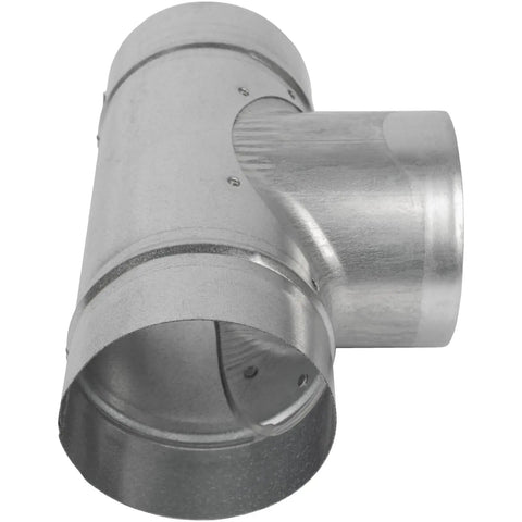 Heavy Duty Galvanized Steel Four Inch Tee Shape Ducting Splitter Solid Ninety Degree Vent Adapter showing rust-resistant metal design.