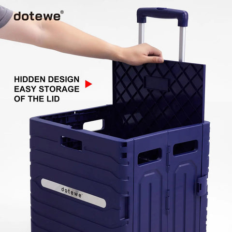 Grab And Go Foldable Utility Cart With Lid On Wheels showing collapsible lid design, 100 lb capacity, purple