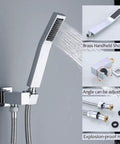 Brass handheld shower with adjustable angle, part of the Polished Chrome Shower System Kit Full Wall Mount With 12 Inch Rainfall Head.