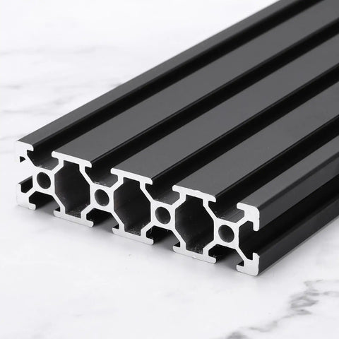 Close-up of T Slot 2080 Aluminum Extrusion Profile European Standard 300mm By 80mm Anodized Black Linear Rail Extrusion Frame