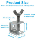 Stainless Steel C Clamp Tiger Clamp Set Two Pack 20mm Wide Jaws with 0-16mm clamping range and M6 threaded hole dimensions