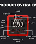 Rock Solid Heavy Duty Magnetic Digital Angle Finder Featuring A Slick Extra Large Auto Invert Lcd Display For Dang Precise Leveling and Easy Shop Job Tracking overview with buttons and display highlights.