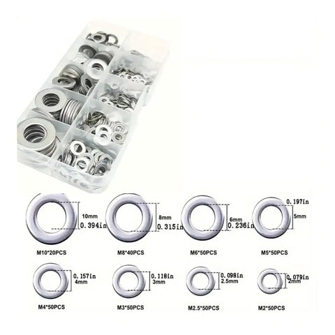 360 Piece 8 Sizes Stainless Steel Washer Set 304 Grade Flat And Lock Washers For Screws And Bolts M2 To M10 in storage box