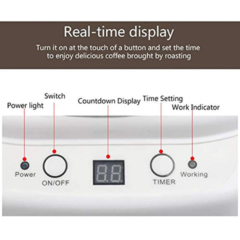 Real-time display of the Knock Yourself Out Electric Coffee Roaster Machine With Precision Timer And Heat Dial Black Bean Popping.