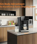 Premium Automatic Espresso Machine Featuring Integrated Grinder And Quick Froth Wand Plus 20 Bar Dual Boiler Coffee Maker on kitchen counter.