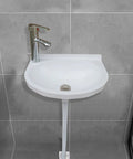 Wall Mount Bathroom Sink 40x28x14cm - Modern Oval Cactus Vessel Basin with 78cm Waste Set for Stylish Cloakroom & Vanity Cabinet - Elegant White Design on grey tiles