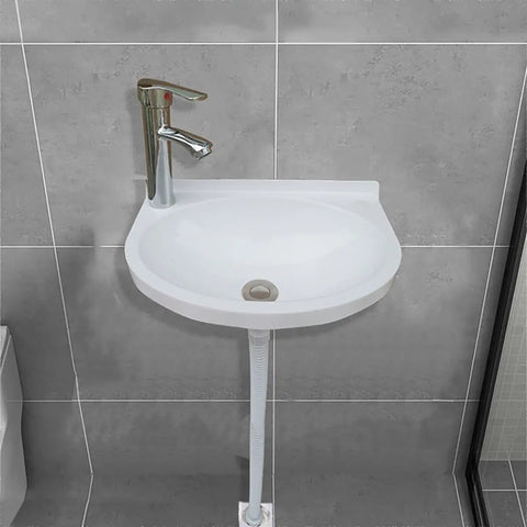 Wall Mount Bathroom Sink 40x28x14cm - Modern Oval Cactus Vessel Basin with 78cm Waste Set for Stylish Cloakroom & Vanity Cabinet - Elegant White Design on grey tiles