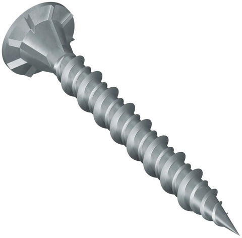 Collated Fiber Cement Board Screws With Ribbed Wafer Head For Easy Countersinking And Alternating High Low Threads 9 By 1 5 8 Inch Length