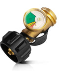 Propane Tank Gauge With Color Coded Dial Level Indicator And Leak Detector For Quick Gas Checks No Guesswork Universal Fit 5lb To 40lb LP Tanks With QCC1 Type 1 Connection, brass gauge with black connector