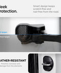 Tesla Door Lock Cover Protectors Set Of 4 For Model Y 2020 To 2026 And Model 3 2017 To 2026 shown installed, protects against weather, rust.