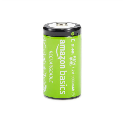 High Quality Rechargeable C Cell Batteries 5000 Mah Nimh Ready To Roll Low Self Discharge in green, single battery, vertical view.
