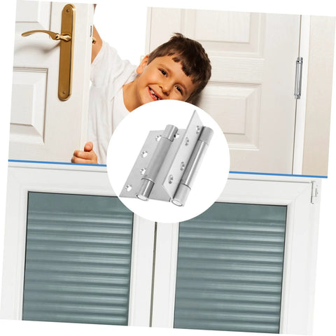 heavy duty spring-loaded door hinges installed on a white door
