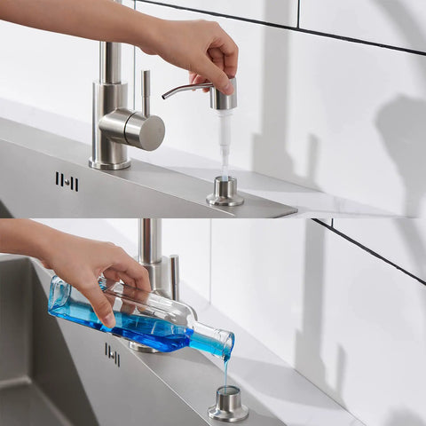 Brushed Nickel Sink Soap Dispenser For Kitchen Sink Stainless Steel Build 17 Oz Refill Bottle Built In Design Easy Top Refill