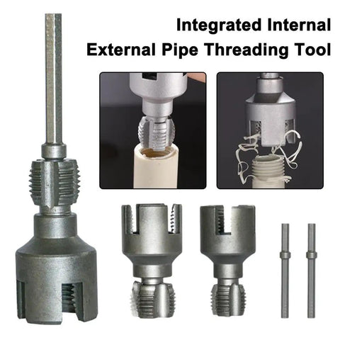 Dual Function Pipe Threading Tool For 1/2 And 3/4 Inch Pipes, Internal And External Thread Cutter, PVC And Plastic Rethread Kit