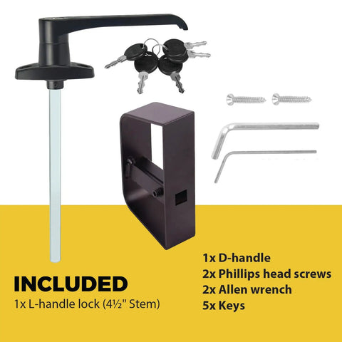 Heavy Duty L Handle Lock Kit With Adjustable Stem And Rust Proof Steel Keeps Your Shed Or Garage Locked Down Tight Solid As A Rock This Durable Kit Comes Loaded With Five Keys For Serious Peace Of Mind
