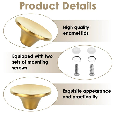 Universal Stainless Steel Dutch Oven Knob Replacement with Bright Gold Finish for Enamel Cast Iron Lids shown with screws