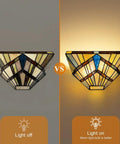 Vintage Tiffany Style Stained Glass Wall Sconce 2 Light 12 Inch Wide Cream Amber Home Decor For Hallway Stairway Bedroom Bathroom