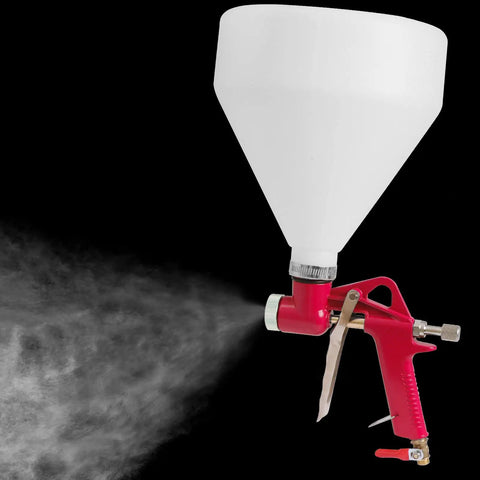 Professional Air Texture Spray Gun With 1.5 Gallon Hopper And Three Easy Swap Nozzles delivering atomization for orange peel finish.