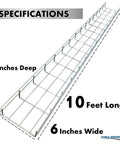 Stainless Steel Cable Tray Bulk Pack 180 Pcs 10 Feet Long 6 Inch Wide 4 Inch Deep Wire Mesh Cable Management Rack For Cords Organizer NEC Approved For Network Fiber Optic Installations Heavy Duty Pro Grade, 4 inches deep