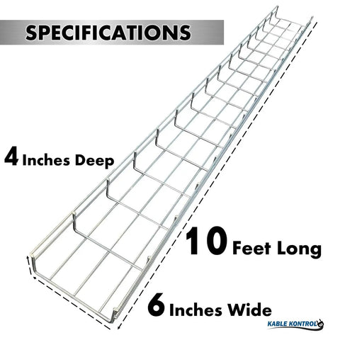 Stainless Steel Cable Tray Bulk Pack 180 Pcs 10 Feet Long 6 Inch Wide 4 Inch Deep Wire Mesh Cable Management Rack For Cords Organizer NEC Approved For Network Fiber Optic Installations Heavy Duty Pro Grade, 4 inches deep