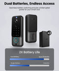 Dual Swappable Battery Smart Lock With 6 Month Power, 2K 180 Degree Camera And Video Doorbell For Front Door, palm vein entry