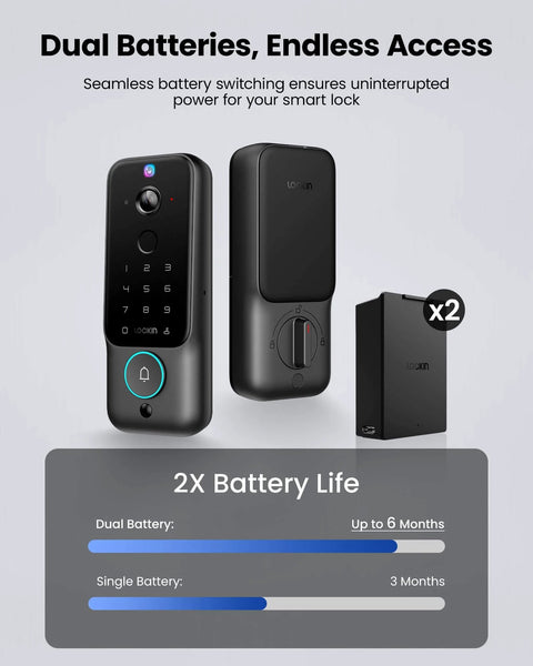 Dual Swappable Battery Smart Lock With 6 Month Power, 2K 180 Degree Camera And Video Doorbell For Front Door, palm vein entry