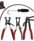 4 Piece Long Reach Hose Clamp Pliers Tool Set With Premium Hard Case For Automotive Radiator Hose Clamp Remover Flexible Wire Pliers
