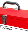 Hip Roof Portable Steel Tool Box Organizer For Home, Garage And Job Site, Tough As Nails Heavy Duty Metal Storage Chest With Rugged Powder Coat Finish, Secure Latch, Removable Tray, And Easy Carry Handle For Pros. Red steel tool box, 16.7 x 6.9 x 4.9 in