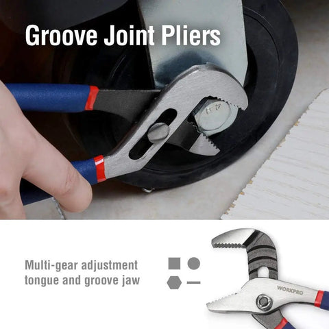 Large Six Piece Pliers And Wrench Set For DIYers And Home Use With 10 Inch Water Pump Pliers, 10 Inch Slip Joint Pliers, 8 Inch Long Nose Pliers, 8 Inch Linesman Pliers, 6 Inch Diagonal Cutters, And 8 Inch Adjustable Wrench
