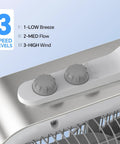 Close-up of control knobs on 20 Inch Box Fan With Thermostat Auto Temperature Control 3 Speed Metal Frame Window Box Fan