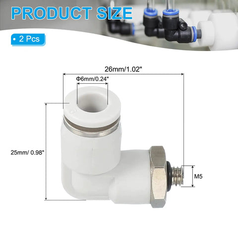 Push To Connect M5 Pneumatic Fitting, 2 Pack 6mm Air Elbow Quick Connector, 90 Degree Male Thread For 4mm Tubing