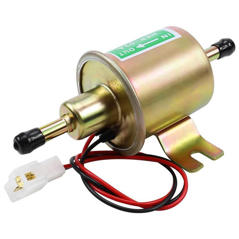 12V Inline Fuel Pump For Lawn Mower And More Low Pressure Transfer Pump Two Point Five PSI 30 GPH Universal Fit shown in detail