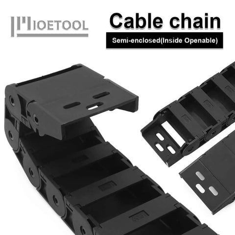 R38 18mm By 50mm Semi Enclosed Drag Chain Cable Carrier For CNC Machines, 1 Meter Length With End Connectors Black