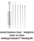 Stainless Steel Piercing Taper Ball Grabber Kit For Easy Jewelry Swap, Flat Back Earrings Applicator And Threadless Insertion Pin, shown with tools