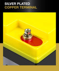 Yellow terminal of 100W 12V Solar Power Kit With Gel 21Ah Deep Cycle Battery, featuring silver plated copper connector.