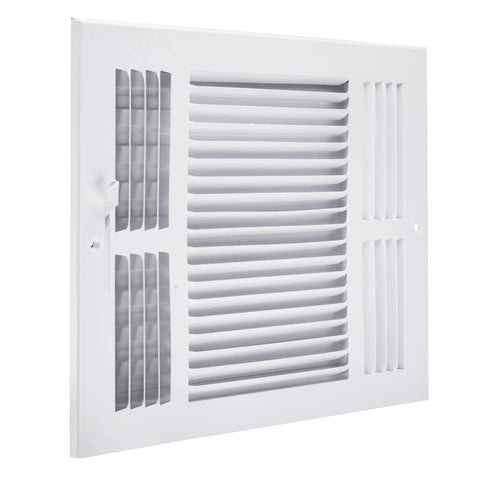 Three Way Air Supply Grille Vent Cover Diffuser For 12x10 Duct Opening White Steel With Flat Stamped Face Powder Coated Finish