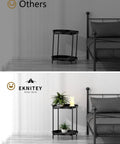 2 Tier End Table With Removable Tray, Metal Side Table For Living Room, Bedroom, Compact Coffee Table, Black, next to bed