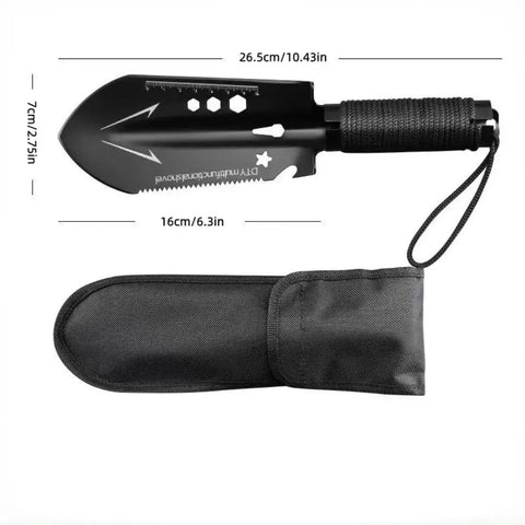 Ultra Lightweight Nine In One Camping Shovel Multitool With Bottle Opener Nail Puller Ruler Hex Wrench Saw For Backpacking Hiking Gardening And Outdoor Survival Black with sheath
