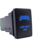 Toyota LED Push Switch With Blue Backlit Kit, black ABS plastic, side view, for 4Runner Tacoma Tundra Sequoia Highlander RAV4