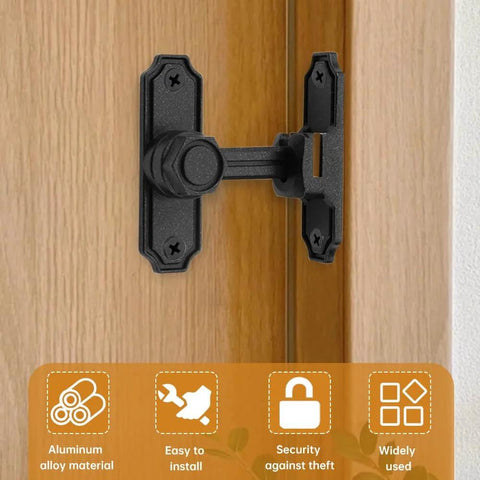 90/180 Degree Flip Barn Door Lock Security Latch for Sliding Doors and Cabinets installed on wooden door