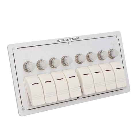 8 Gang Aluminum Alloy Toggle Switch Panel With Overload Protector And 3 Reset Buttons IP65 Prewired For Marine RV Boat Lighting