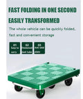 Beefy Folding Platform Cart Dolly For Moving Heavy Loads, Heavy Duty Hand Truck With Silent Wheels, Non Slip, Double Bearing Design, Easy Fold, Compact For Warehouse, Garage, And Home Use, Black, green platform, anti-skid plate