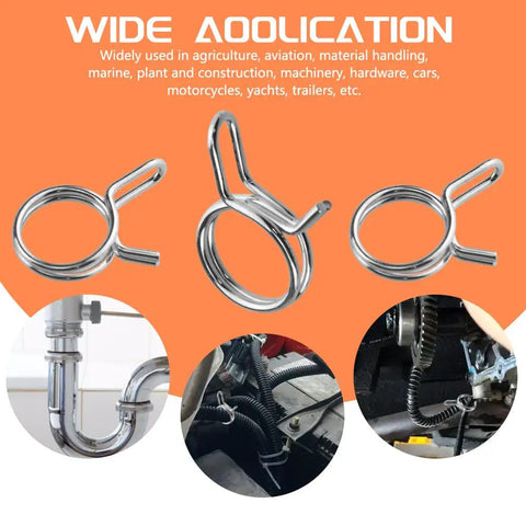 250 Piece Double Wire Fuel Line Hose Clip Assortment Kit For Motorcycle And ATV 5 To 14 Millimeter Spring Clips Clamps